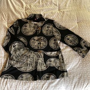 Asian Style Jacket Stand up Collar, Front Three Button Closure, Two Pockets